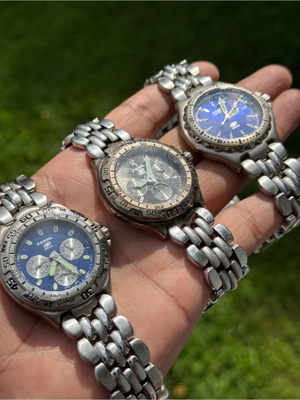 Fossil vintage three blue watch lot